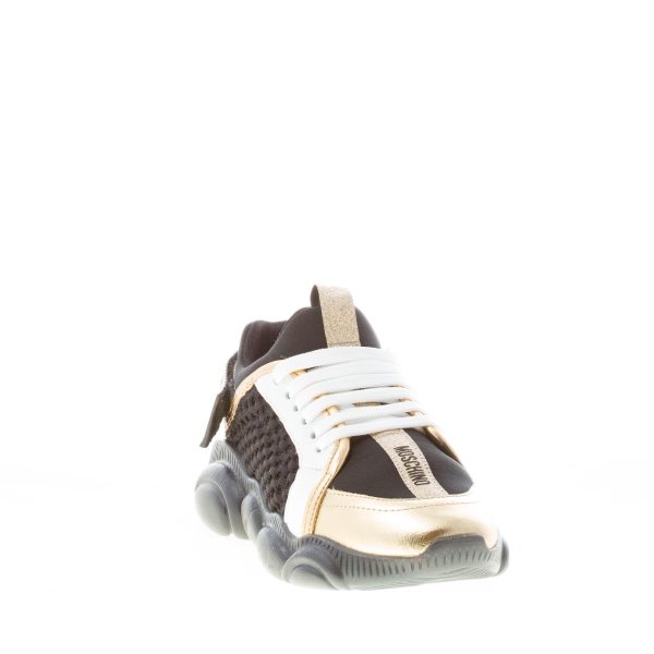 MOSCHINO donna sneaker Teddy in tessuto a rete e neoprene NERO più oro con strap - immagine 2