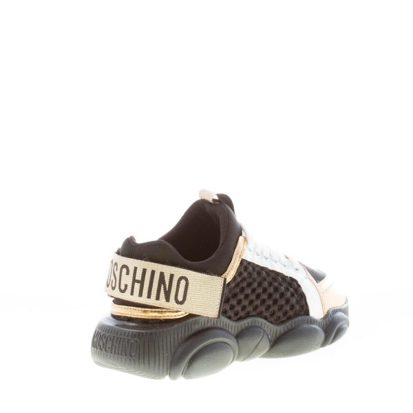 MOSCHINO donna sneaker Teddy in tessuto a rete e neoprene NERO più oro con strap - immagine 3