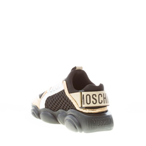 MOSCHINO donna sneaker Teddy in tessuto a rete e neoprene NERO più oro con strap - immagine 4