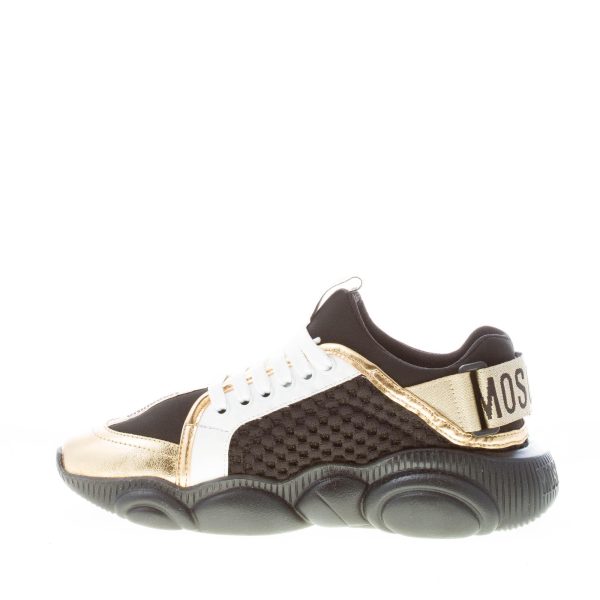 MOSCHINO donna sneaker Teddy in tessuto a rete e neoprene NERO più oro con strap - immagine 5