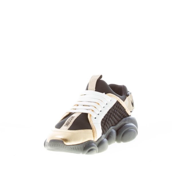 MOSCHINO donna sneaker Teddy in tessuto a rete e neoprene NERO più oro con strap - immagine 6