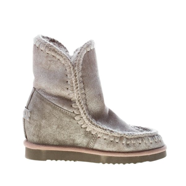 MOU donna stivaletto Eskimo Inner Wedge Short in montone GRIGIO DUIRO con zeppa
