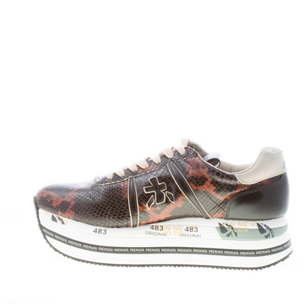 PREMIATA donna sneaker Beth 6053 in pelle stampa rettile NERO MARRONE - immagine 5