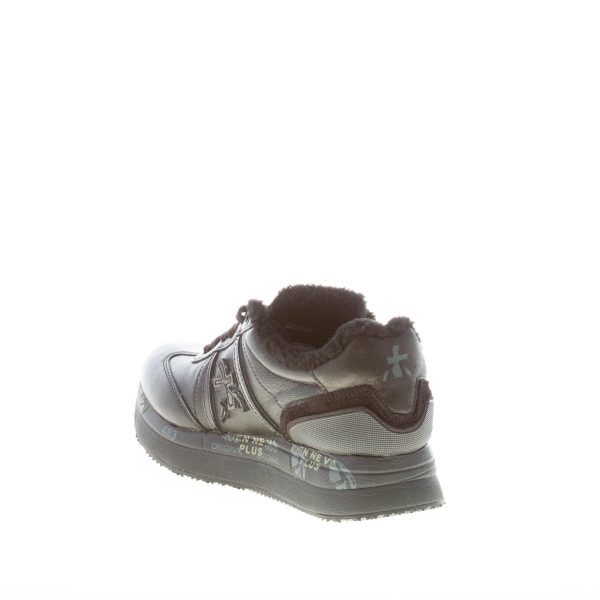 PREMIATA donna sneaker Conny 6100 in pelle e vernice NERO con pelliccia - immagine 4
