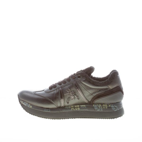 PREMIATA donna sneaker Conny 6100 in pelle e vernice NERO con pelliccia - immagine 5