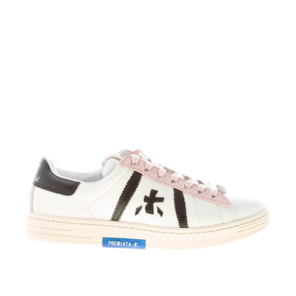 PREMIATA donna sneaker RUSSEL 6087 in pelle BIANCO più nero e rosa