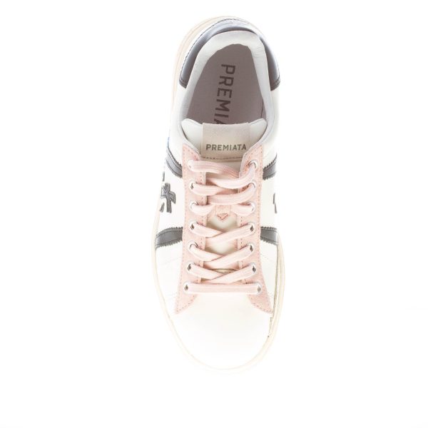 PREMIATA donna sneaker RUSSEL 6087 in pelle BIANCO più nero e rosa - immagine 7