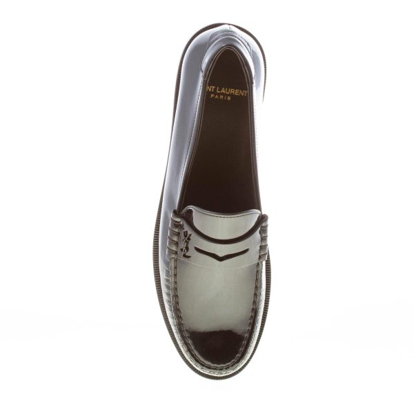 SAINT LAURENT donna mocassino penny in pelle verniciata NERO con monogramma YSL. Suola cuoio - immagine 7