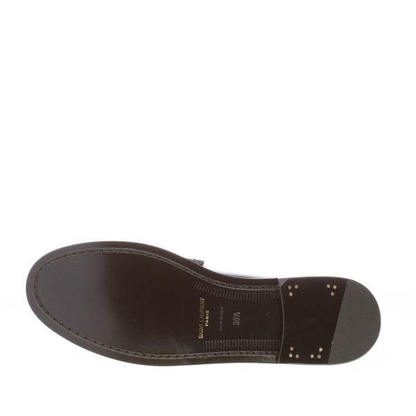 SAINT LAURENT donna mocassino penny in pelle verniciata NERO con monogramma YSL. Suola cuoio - immagine 8