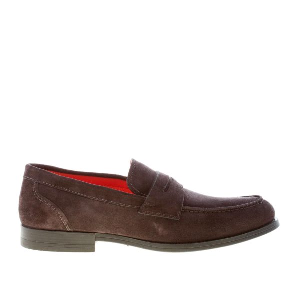 SANTONI uomo mocassino in camoscio TESTA DI MORO con mascherina. Suola gomma