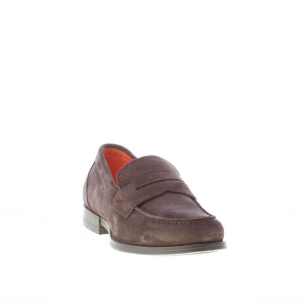 SANTONI uomo mocassino in camoscio TESTA DI MORO con mascherina. Suola gomma - immagine 2