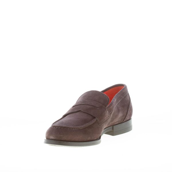 SANTONI uomo mocassino in camoscio TESTA DI MORO con mascherina. Suola gomma - immagine 6