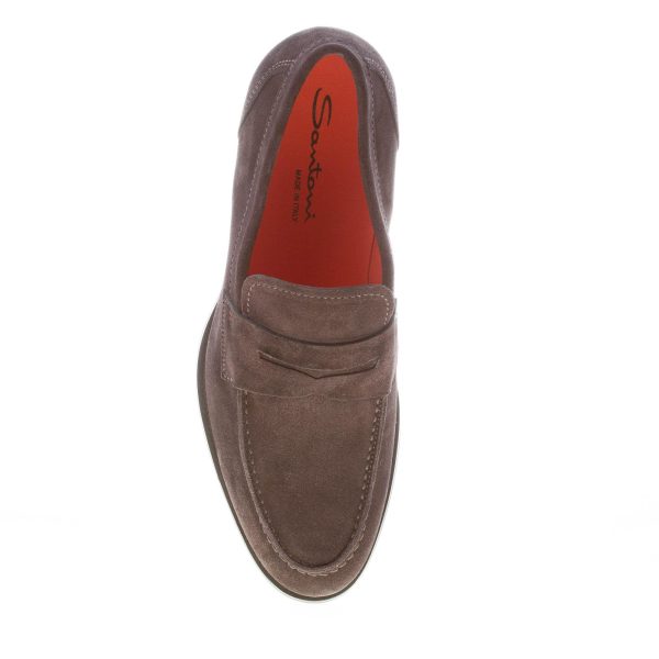 SANTONI uomo mocassino in camoscio TESTA DI MORO con mascherina. Suola gomma - immagine 7
