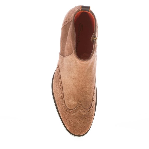 SANTONI uomo stivaletto con zip in camoscio MARRONE. Suola gomma - immagine 7