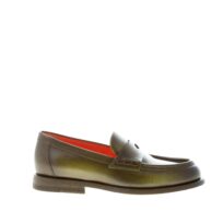 SANTONI donna mocassino penny in pelle anticata VERDE con mascherina. Tacco 2 cm