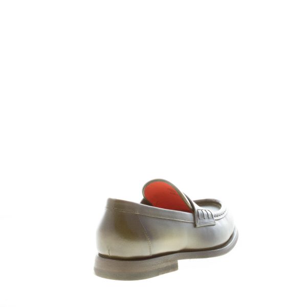 SANTONI donna mocassino penny in pelle anticata VERDE con mascherina. Tacco 2 cm - immagine 3