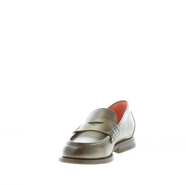 SANTONI donna mocassino penny in pelle anticata VERDE con mascherina. Tacco 2 cm - immagine 6