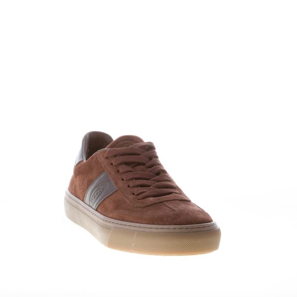 TOD'S uomo sneaker cassetta in camoscio e pelle TESTA DI MORO con logo cucito e gommini - immagine 2