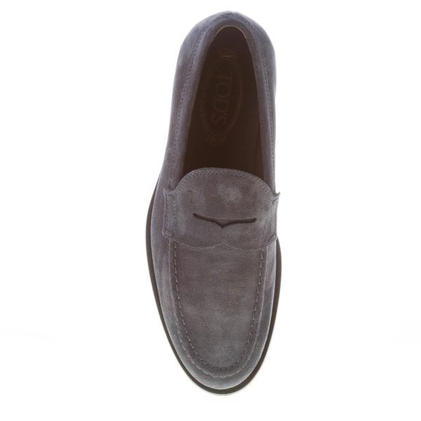 TOD'S uomo mocassino in pelle scamosciata BLU NOTTE con mascherina. Suola in gomma - immagine 7