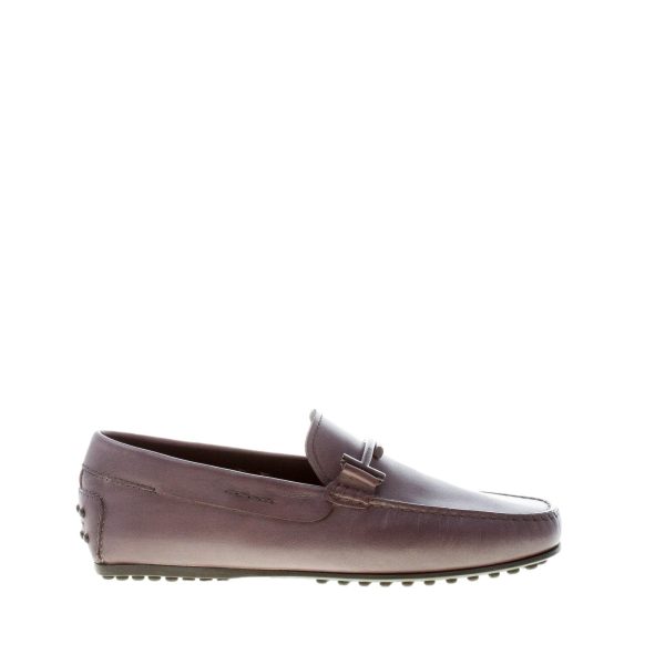 TOD'S uomo mocassino in pelle GRIGIO ANTRACITE con morsetto doppia T. Suola in gomma