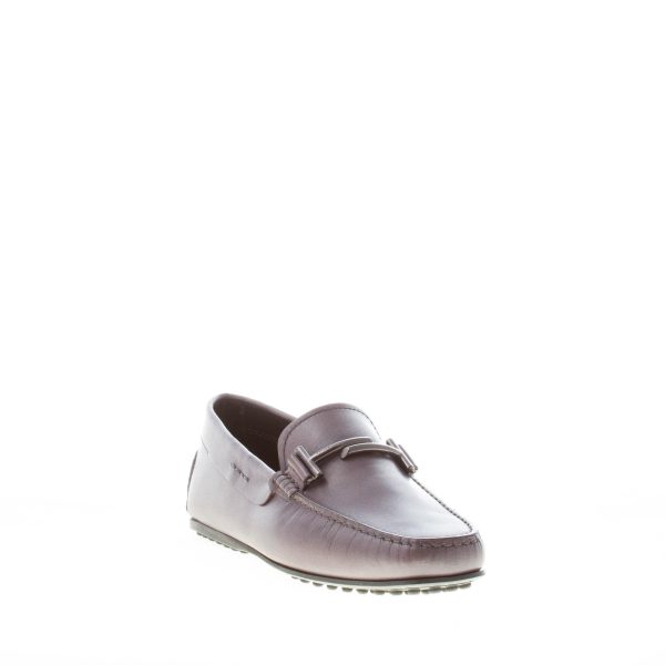 TOD'S uomo mocassino in pelle GRIGIO ANTRACITE con morsetto doppia T. Suola in gomma - immagine 2