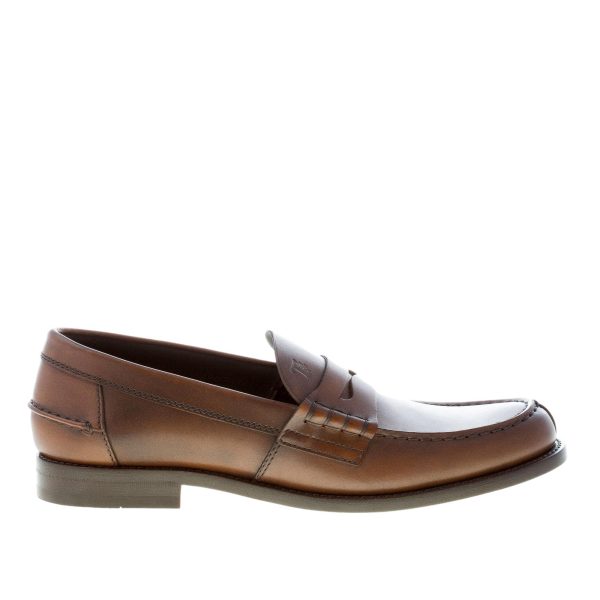 TOD'S uomo mocassino in pelle CACAO con mascherina. Suola in cuoio