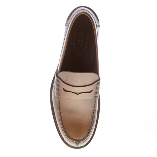 TOD'S uomo mocassino in pelle CACAO con mascherina. Suola in cuoio - immagine 7