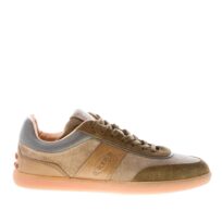 TOD'S uomo sneaker Tabs in camoscio e pelle VERDE MARRONE con logo cucito e gommini