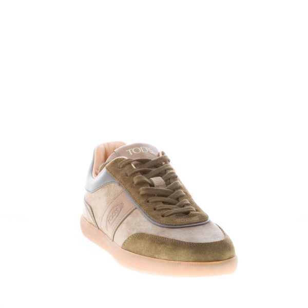 TOD'S uomo sneaker Tabs in camoscio e pelle VERDE MARRONE con logo cucito e gommini - immagine 2