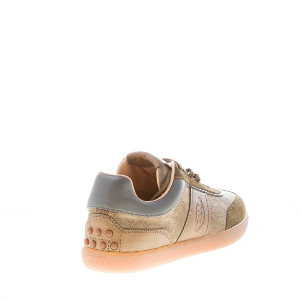 TOD'S uomo sneaker Tabs in camoscio e pelle VERDE MARRONE con logo cucito e gommini - immagine 3