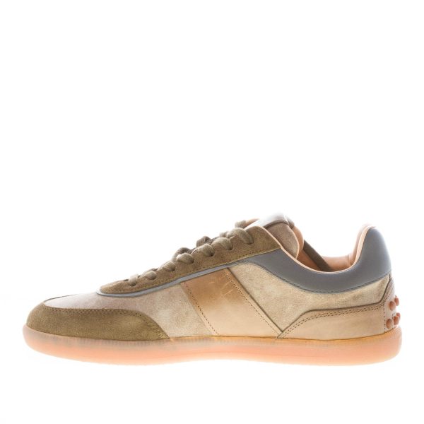 TOD'S uomo sneaker Tabs in camoscio e pelle VERDE MARRONE con logo cucito e gommini - immagine 5