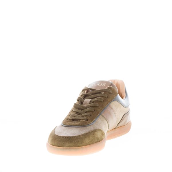 TOD'S uomo sneaker Tabs in camoscio e pelle VERDE MARRONE con logo cucito e gommini - immagine 6