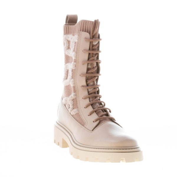 TOD'S donna anfibio stringato Kate in pelle e maglia BEIGE SCURO con motivo a catena - immagine 2