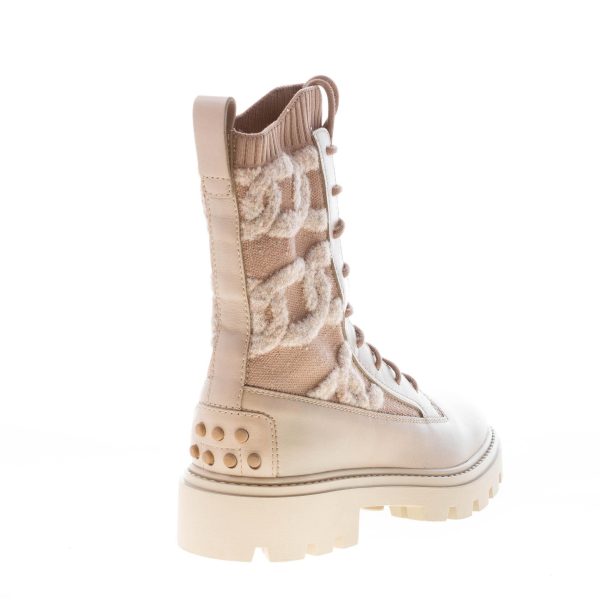 TOD'S donna anfibio stringato Kate in pelle e maglia BEIGE SCURO con motivo a catena - immagine 3