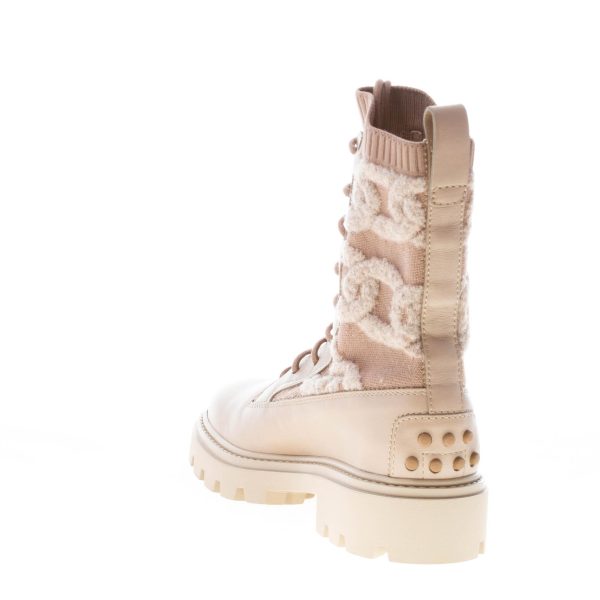 TOD'S donna anfibio stringato Kate in pelle e maglia BEIGE SCURO con motivo a catena - immagine 4