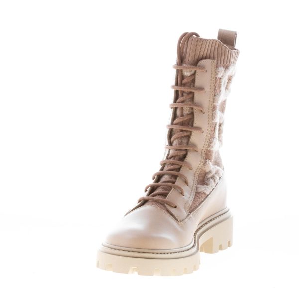 TOD'S donna anfibio stringato Kate in pelle e maglia BEIGE SCURO con motivo a catena - immagine 6