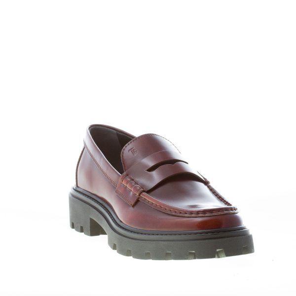 TOD'S donna mocassino in pelle semilucida sfumata MARRONE con mascherina. Suola carrarmato - immagine 2