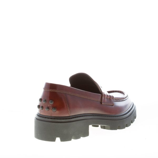 TOD'S donna mocassino in pelle semilucida sfumata MARRONE con mascherina. Suola carrarmato - immagine 3