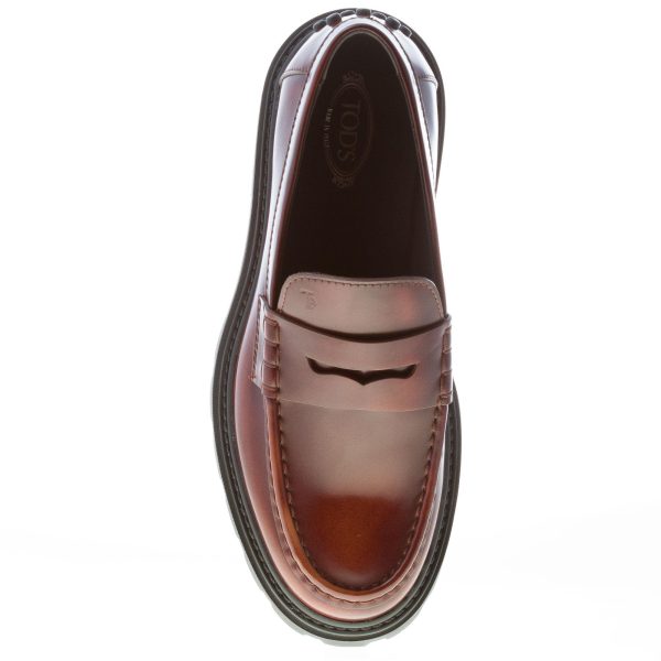 TOD'S donna mocassino in pelle semilucida sfumata MARRONE con mascherina. Suola carrarmato - immagine 7
