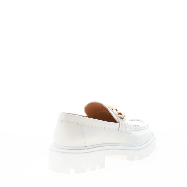 TOD'S donna mocassino Timeless  in pelle BIANCO con frangia e T-Chain oro. Suola carrarmato - immagine 3