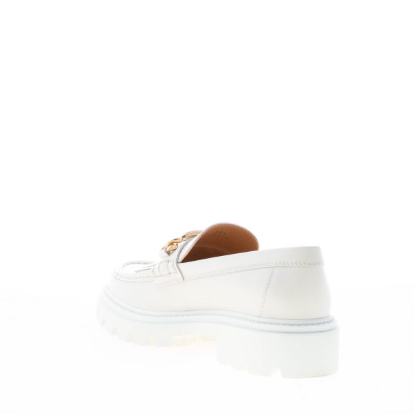 TOD'S donna mocassino Timeless  in pelle BIANCO con frangia e T-Chain oro. Suola carrarmato - immagine 4