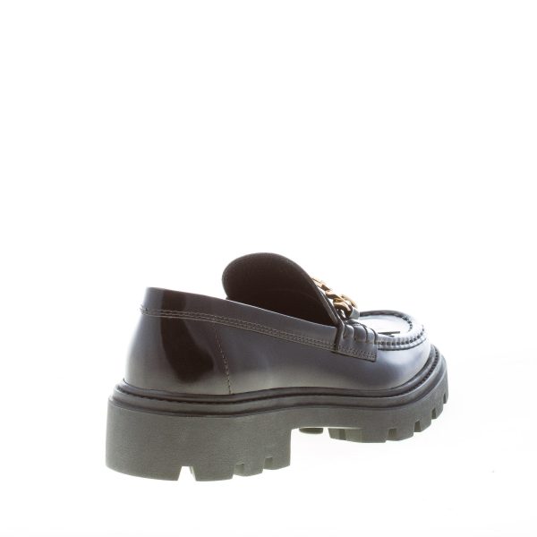 TOD'S donna mocassino in pelle semilucida NERO con frangia e T-Chain oro. Suola carrarmato - immagine 3