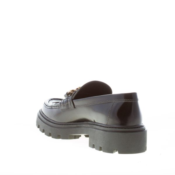TOD'S donna mocassino in pelle semilucida NERO con frangia e T-Chain oro. Suola carrarmato - immagine 4