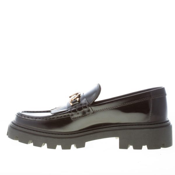 TOD'S donna mocassino in pelle semilucida NERO con frangia e T-Chain oro. Suola carrarmato - immagine 5