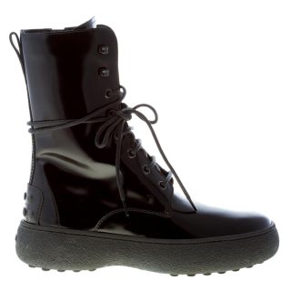 TOD'S donna stivaletto stringato W.G. in pelle semilucida NERO con zip