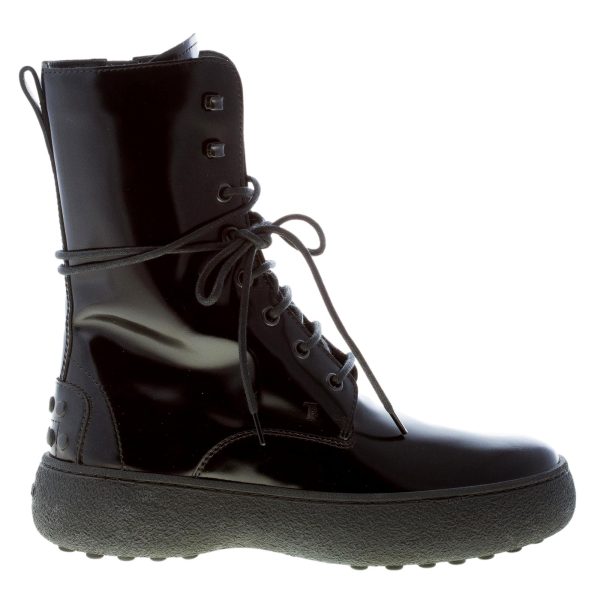 TOD'S donna stivaletto stringato W.G. in pelle semilucida NERO con zip
