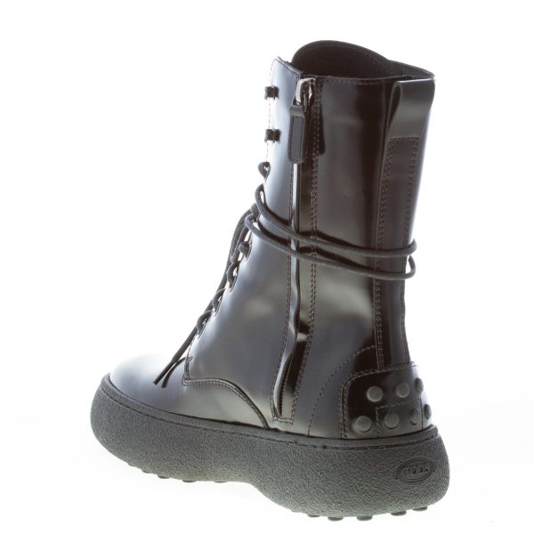 TOD'S donna stivaletto stringato W.G. in pelle semilucida NERO con zip - immagine 4