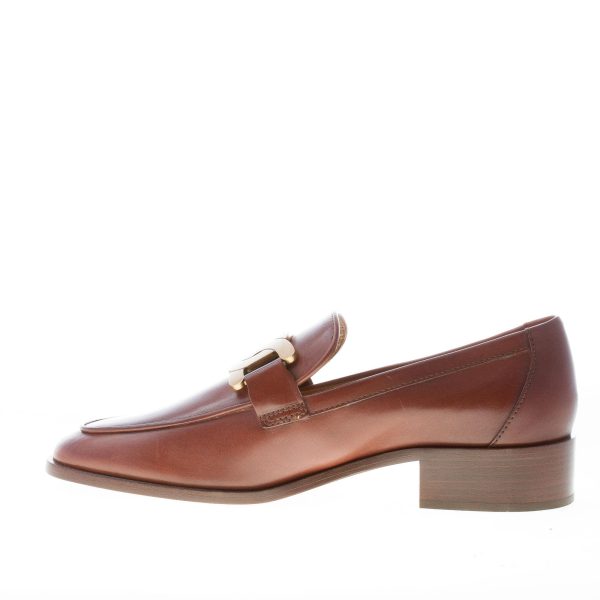 TOD'S donna mocassino in pelle a finitura vintage MARRONE con catena oro. Suola cuoio. Tacco 3,5 - immagine 5