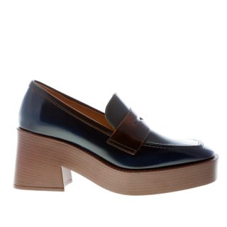TOD'S donna mocassino Platform in pelle BLU e VERDE con mascherina. Tacco 7,5