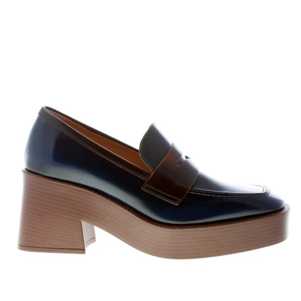 TOD'S donna mocassino Platform in pelle BLU e VERDE con mascherina. Tacco 7,5